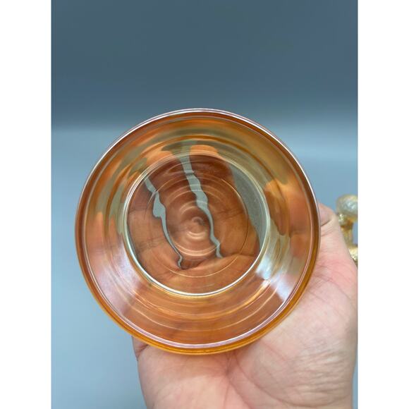 Antique Jeannette Marigold Iridescent Poodle Dog Powder Jar Trinket Glass READ - Picture 10 of 12